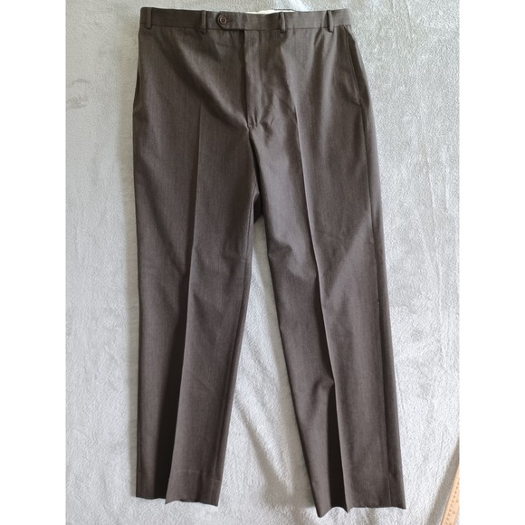 Brooks Brothers 346Dress Pants Brown 40x33 Mens Wool Flat Front Business Tweed